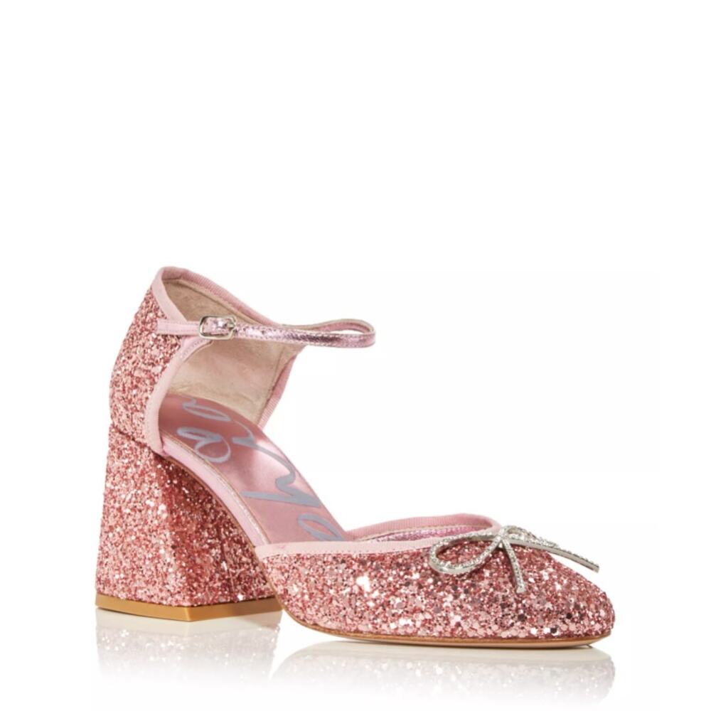 NWB Sophia Webster Pirouette Mid Block Pump Baby Pink Glitter Size 38